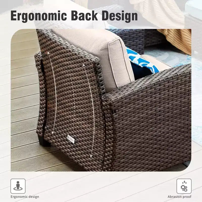Ensemble de Patio Extérieur 7 Pièces en Rotin et Osier Captiva Designs avec Coussin, Foyer, Ottomans et Causeuse