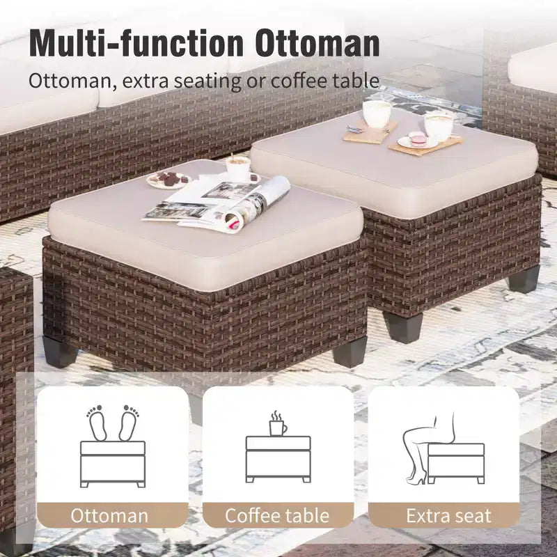 Captiva Designs Ensemble de conversation 6 pièces en osier pour terrasse extérieure avec causeuse coussinée pour jardin, piscine, arrière-cour