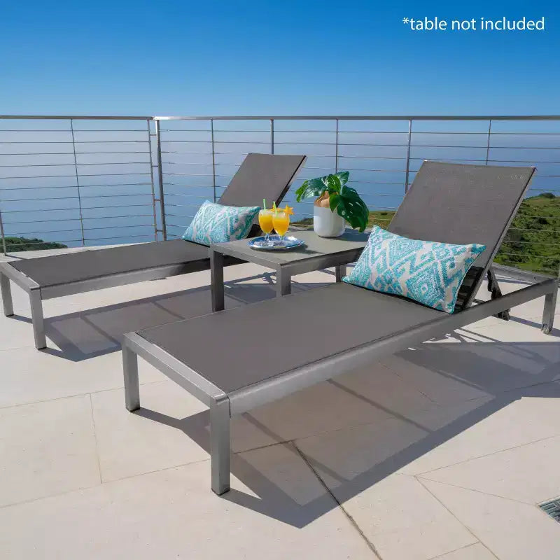 Okak Modern 2PCS Outdoor Chaise Lounge Set with Side Table,Patio Loungers with Rust-Proof Aluminum Frame for Poolside,Backyard,Garden