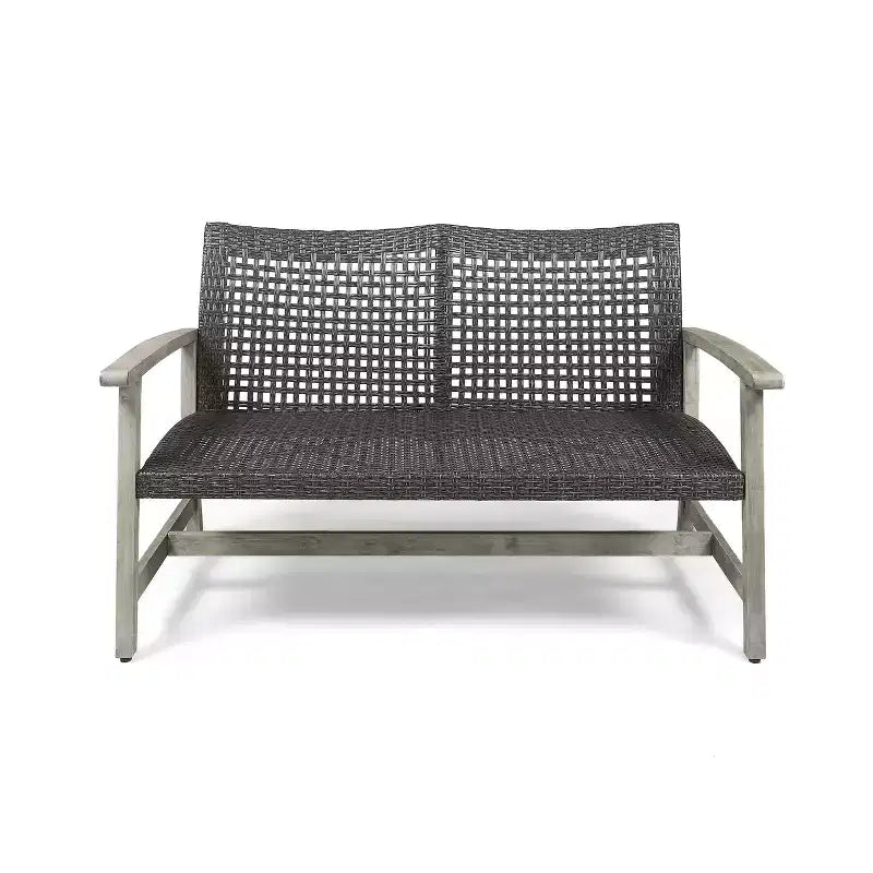 GDFStudio Savannah Ensemble de conversation 6 places avec causeuse et fauteuils en bois d'acacia et osier tressé pour l'extérieur