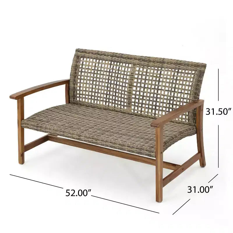 GDFStudio Savannah Ensemble de conversation 6 places avec causeuse et fauteuils en bois d'acacia et osier tressé pour l'extérieur