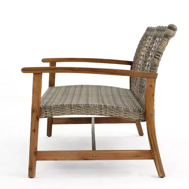 GDFStudio Savannah Ensemble de conversation 6 places avec causeuse et fauteuils en bois d'acacia et osier tressé pour l'extérieur