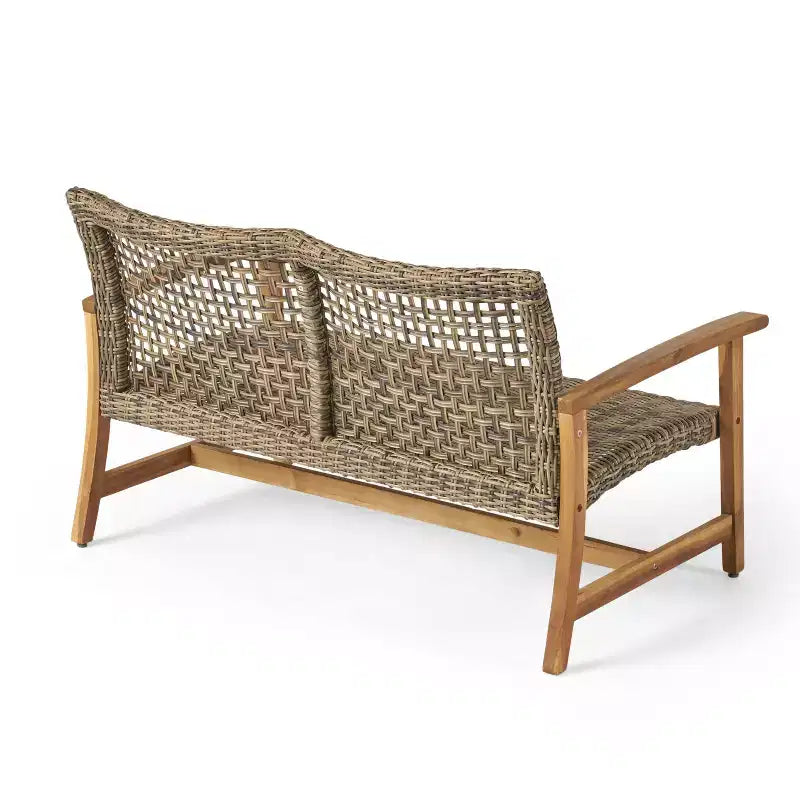 GDFStudio Savannah Ensemble de conversation 6 places avec causeuse et fauteuils en bois d'acacia et osier tressé pour l'extérieur
