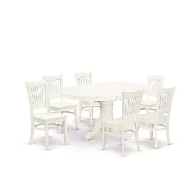 HomeStock Belmont Ensemble de salle à manger 7 pièces - 6 chaises de salle à manger avec assise en bois - Table de salle à manger avec rallonge papillon - Finition blanc lin