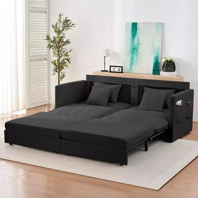 Mjkone Canapé Convertible 3-en-1 en Velours Glacé de 198 cm avec Poches Latérales, Transformable en Lit ou en Chaise Longue