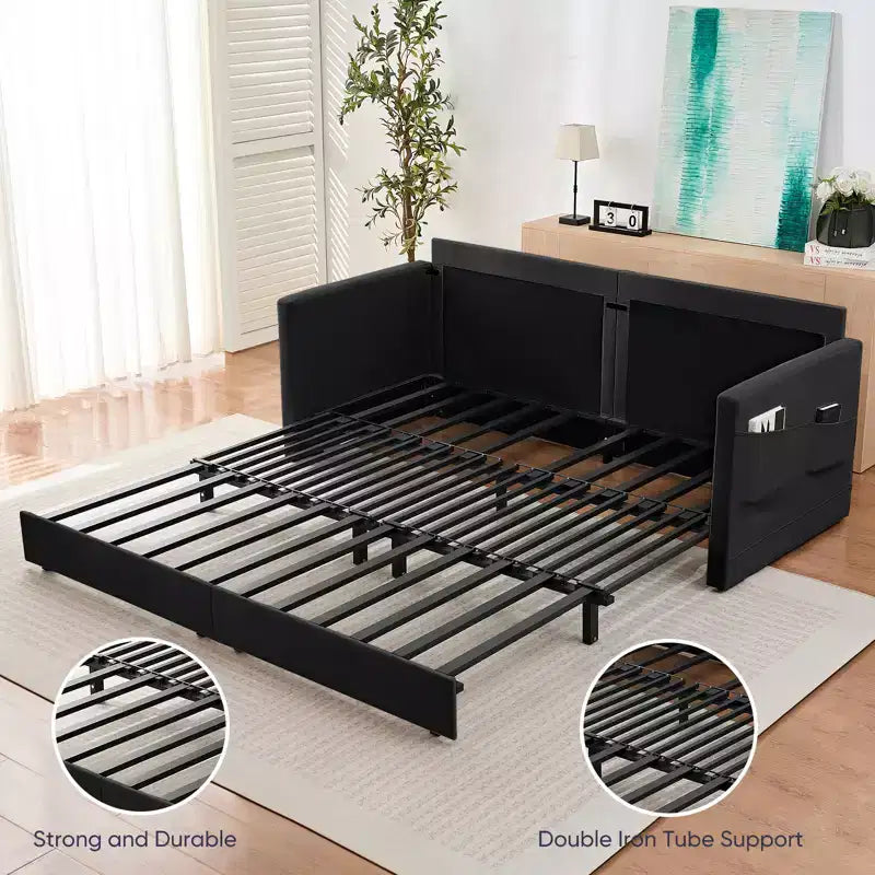 Mjkone Canapé Convertible 3-en-1 en Velours Glacé de 198 cm avec Poches Latérales, Transformable en Lit ou en Chaise Longue