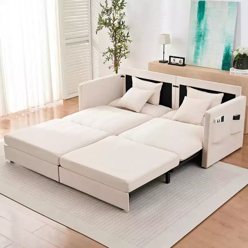 Mjkone Canapé Convertible 3-en-1 en Velours Glacé de 198 cm avec Poches Latérales, Transformable en Lit ou en Chaise Longue