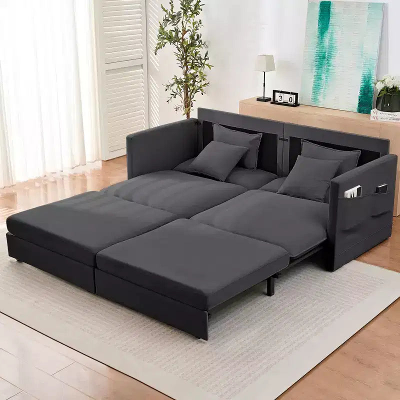 Mjkone Canapé Convertible 3-en-1 en Velours Glacé de 198 cm avec Poches Latérales, Transformable en Lit ou en Chaise Longue
