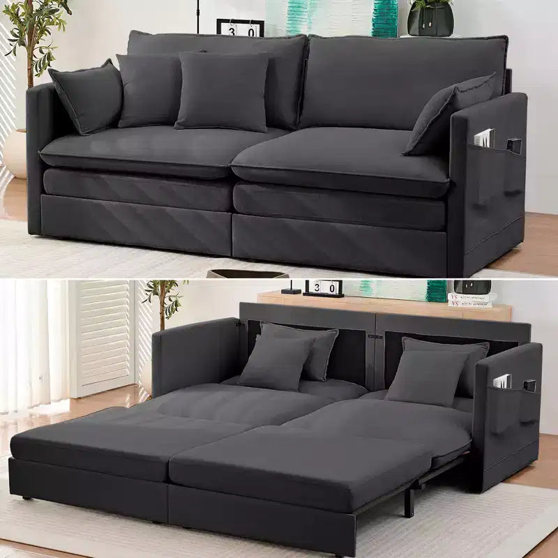 Mjkone Canapé Convertible 3-en-1 en Velours Glacé de 198 cm avec Poches Latérales, Transformable en Lit ou en Chaise Longue