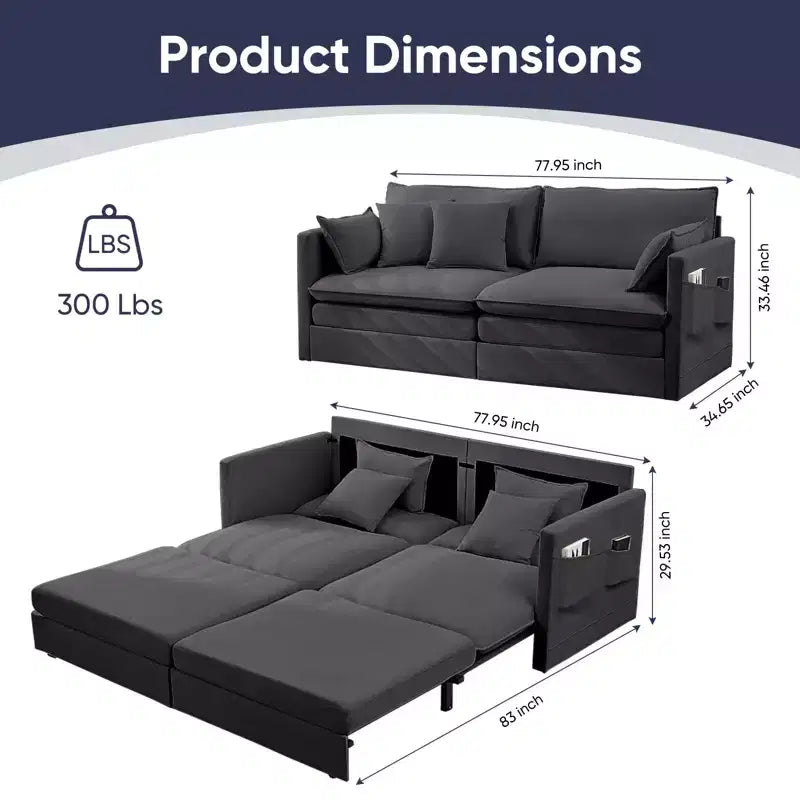 Mjkone Canapé Convertible 3-en-1 en Velours Glacé de 198 cm avec Poches Latérales, Transformable en Lit ou en Chaise Longue