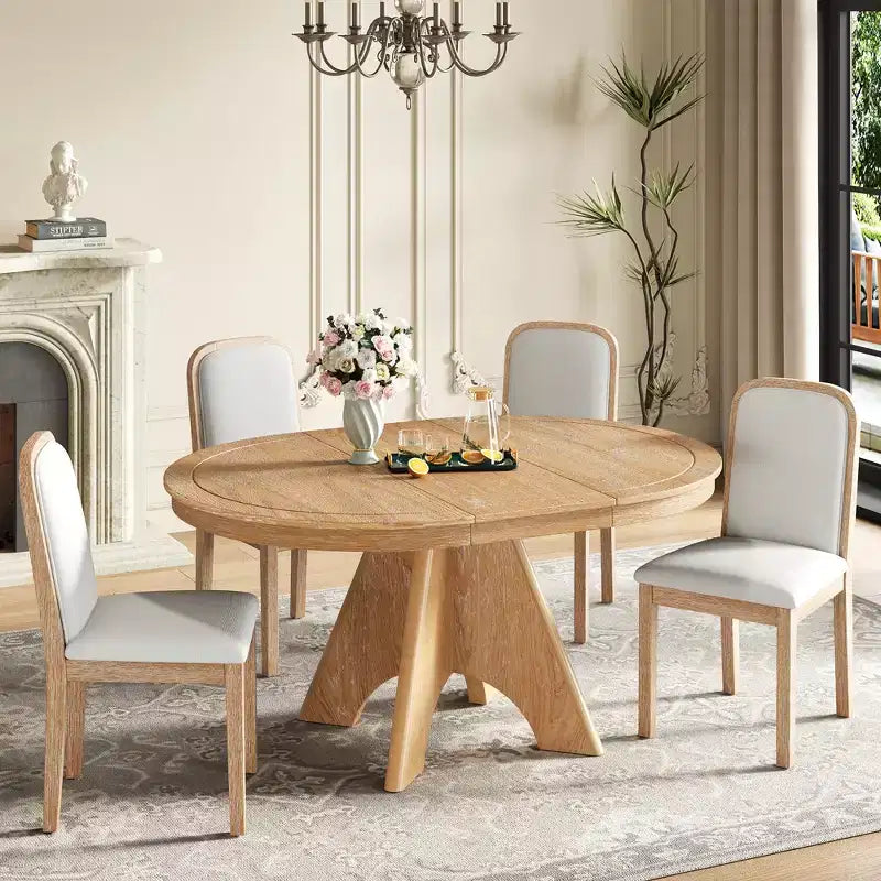 Ensemble de salle à manger extensible vintage Oliver de GDFStudio pour 4 à 6 personnes avec table style ferme de 42 à 58 po et chaises rembourrées