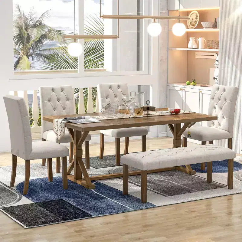 Ensemble de salle à manger extensible vintage Oliver de GDFStudio pour 4 à 6 personnes avec table style ferme de 42 à 58 po et chaises rembourrées
