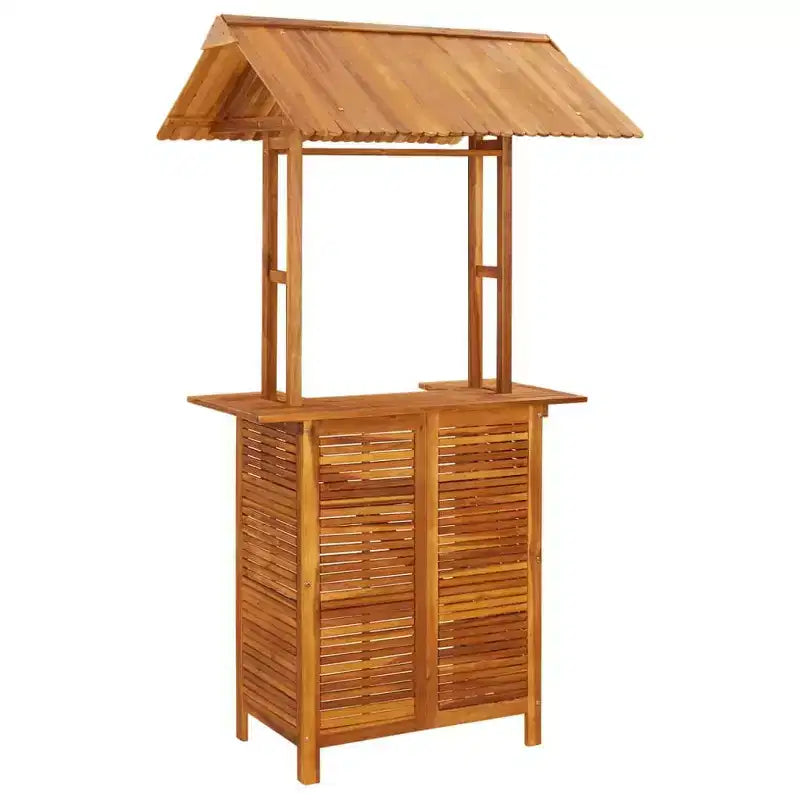 vidaXL Ensemble de bar de jardin 5 pièces en bois d'acacia Table haute d'extérieur avec toit et 4 tabourets pour jardin, terrasse, finition marron