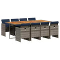 vidaXL Patio Dining Set with Cushions Garden Table and Chair Gray Poly Rattan