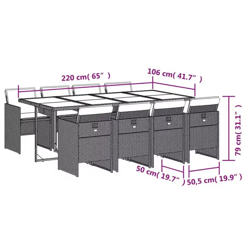 vidaXL Ensemble de salle à manger d'extérieur avec coussins Table et chaises de jardin Rotin synthétique Gris