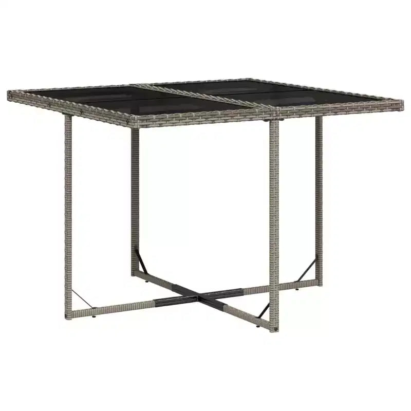 vidaXL Ensemble de salle à manger d'extérieur, 8 pièces, table à manger en rotin gris et chaises rembourrées bleu marine