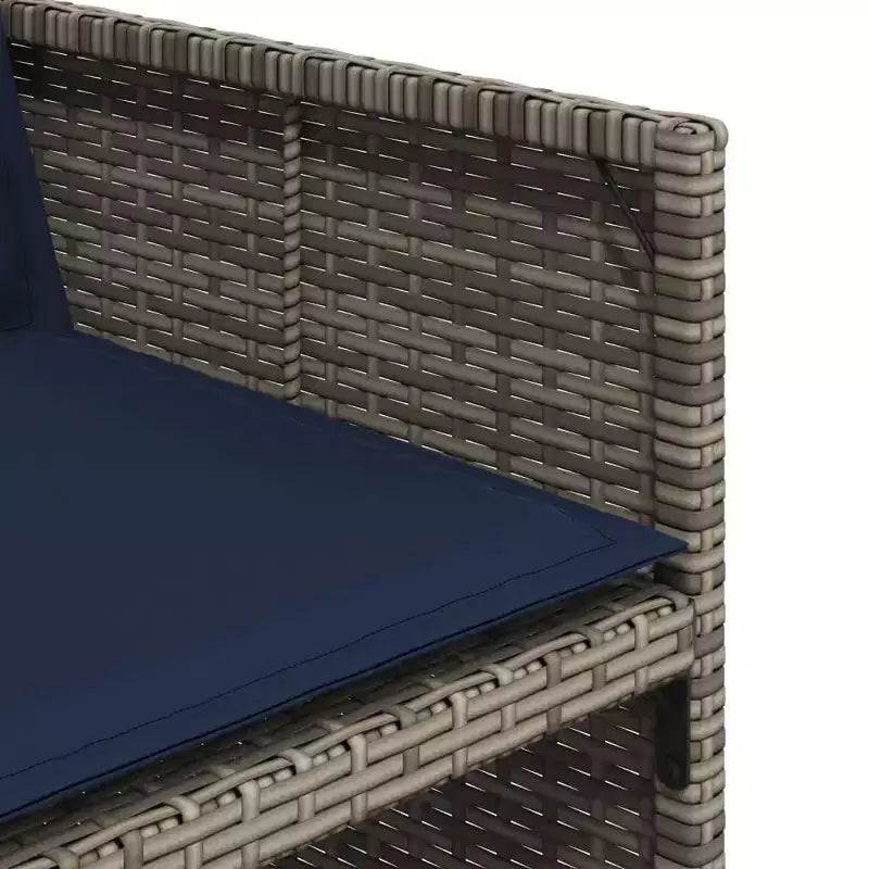 vidaXL Ensemble de salle à manger d'extérieur, 8 pièces, table à manger en rotin gris et chaises rembourrées bleu marine