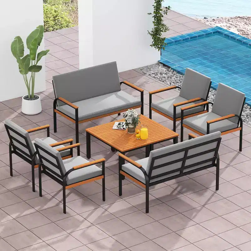Costway Ensemble de Meubles de Patio 8 Pièces avec Table Basse, Causeuse et 4 Chaises Simples pour Porche Noir/Gris