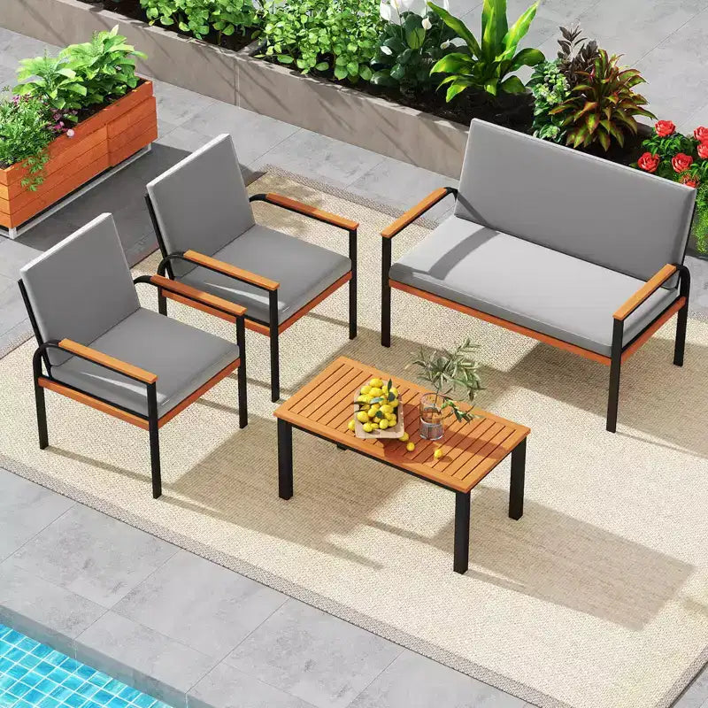 Costway Ensemble de Meubles de Patio 8 Pièces avec Table Basse, Causeuse et 4 Chaises Simples pour Porche Noir/Gris