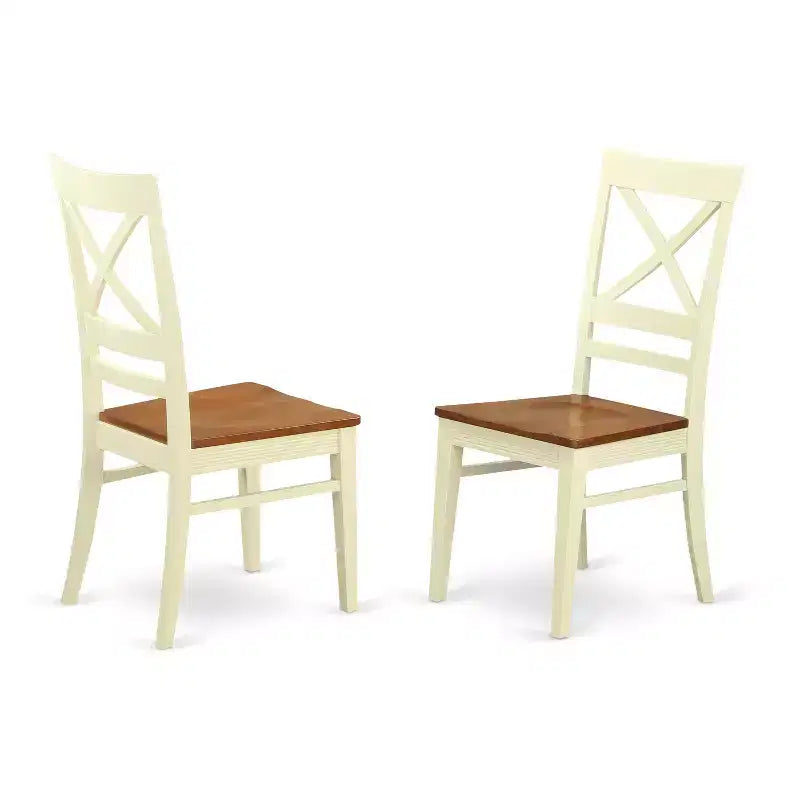 Table à manger 5 pièces ronde en bois massif avec plateau fini en babeurre et cerisier, avec 4 chaises