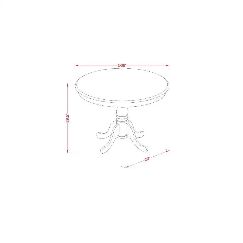 Table à manger 5 pièces ronde en bois massif avec plateau fini en babeurre et cerisier, avec 4 chaises