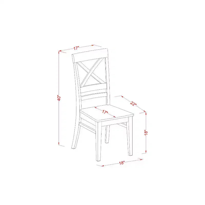 Table à manger 5 pièces ronde en bois massif avec plateau fini en babeurre et cerisier, avec 4 chaises