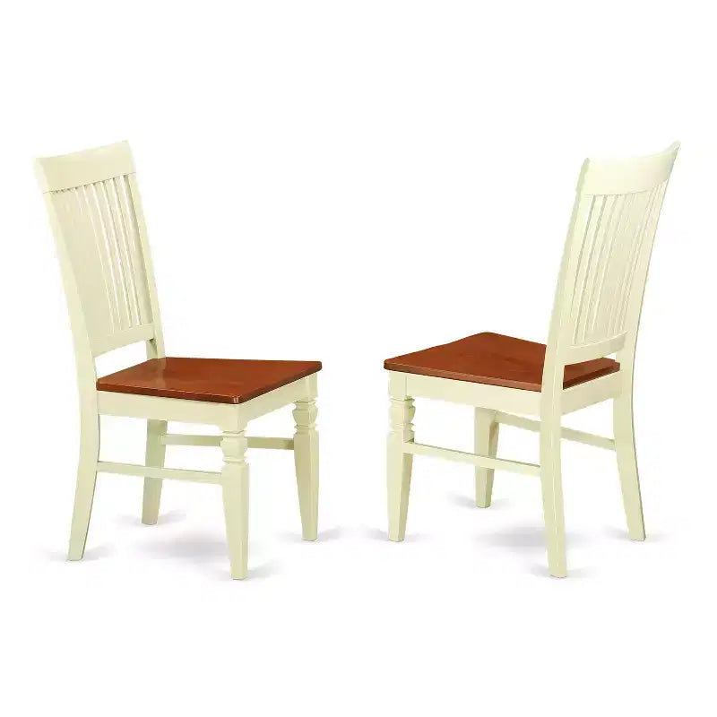 Table à manger HomeStock 7 pièces avec plateau en bois massif finition cerisier et crème, et 6 chaises