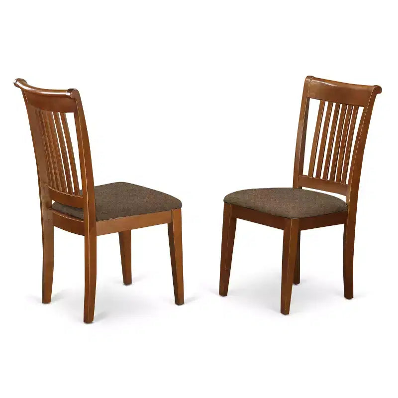 Table à manger 7 pièces ovale en bois massif finition brun selle avec 6 chaises avec