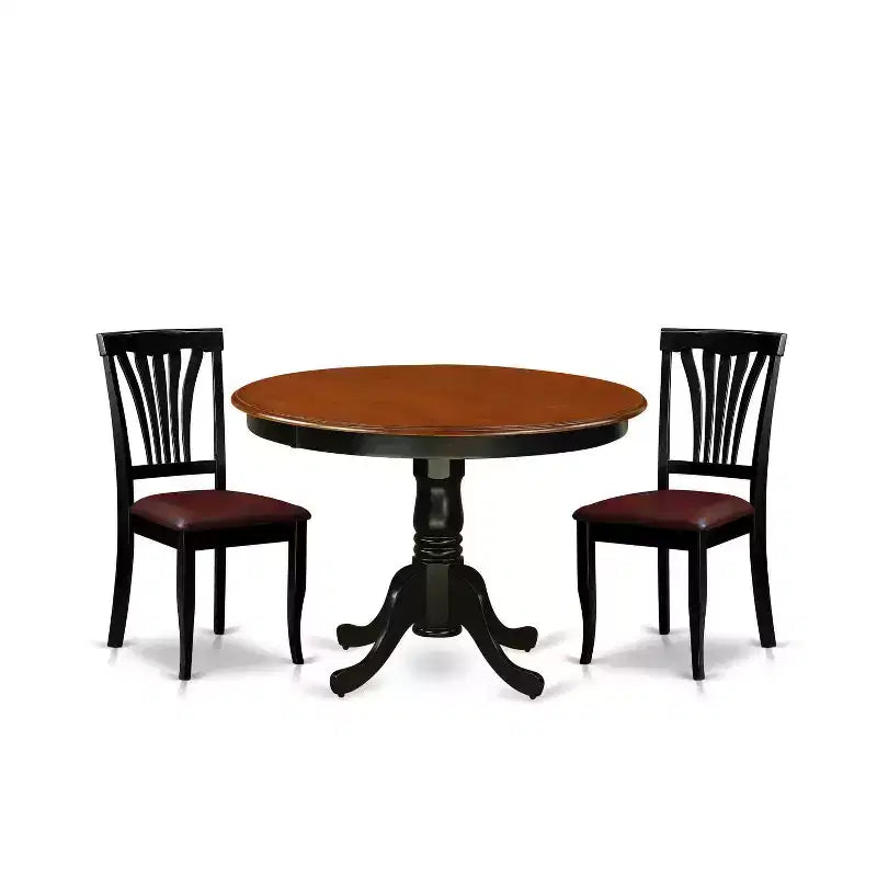 HomeStock 3-Piece Round Black and Cherry Finish Solid Wood Top Dining Table with 2 Chairs