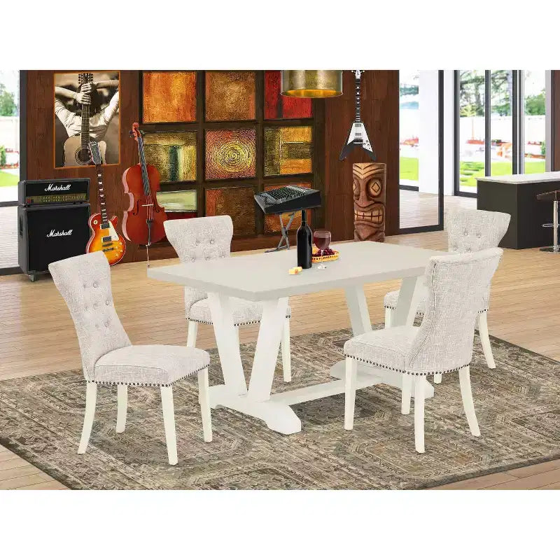 HomeStock Table à manger 5 pièces rectangulaire en bois massif finition chêne naturel avec 4 chaises Parson