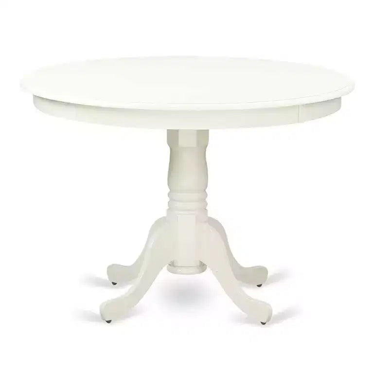 HomeStock Table à manger ronde 5 pièces en lin blanc avec plateau en bois massif et 4 chaises