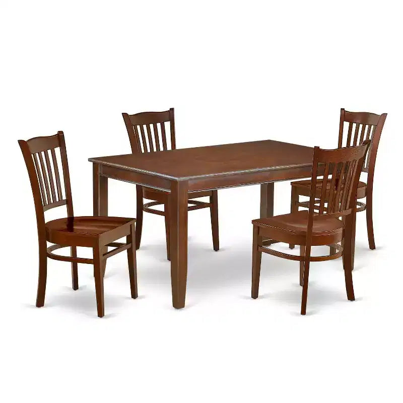 Modern Dining Set 5 Piece - Rectangle Table & 4 Chairs - Mahogany Finish - Art Nouveau Design