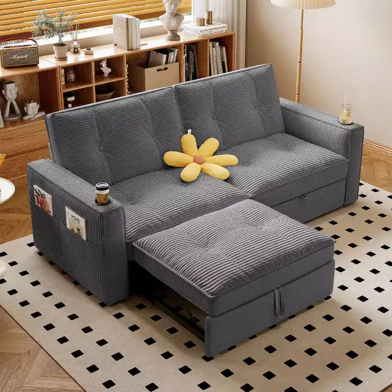 Canapé-lit convertible 73 po avec polyester de velours côtelé, causeuse inclinable pour salon, chambre d'amis ou appartement-Panipeachy