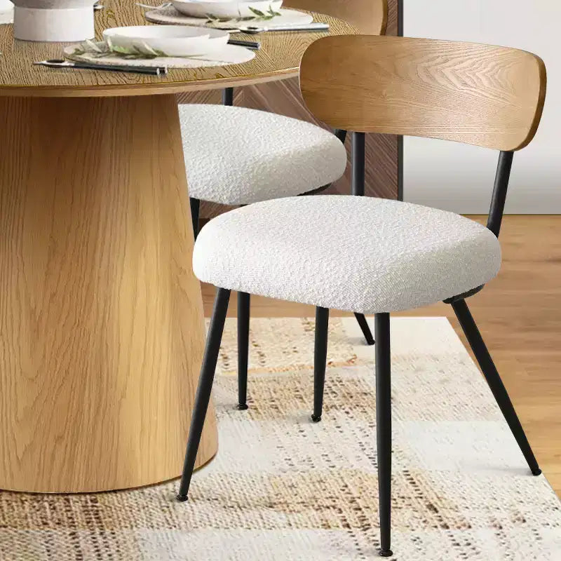Ensemble de salle à manger rond 5 pièces, table à piédestal en chêne de 42 po avec 4 chaises rembourrées en bouclé, dossiers en bois de frêne et pieds en métal - Panipeachy