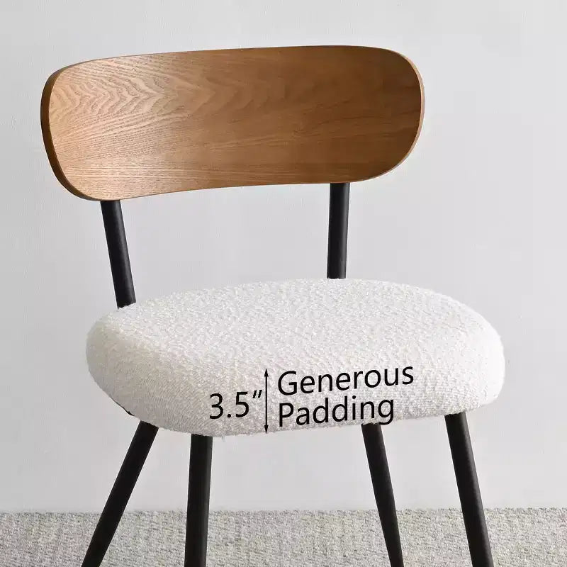Ensemble de salle à manger rond 5 pièces, table à piédestal en chêne de 42 po avec 4 chaises rembourrées en bouclé, dossiers en bois de frêne et pieds en métal - Panipeachy