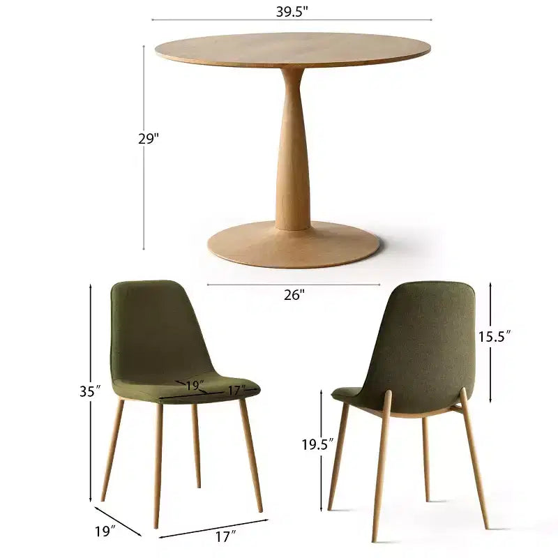 Ensemble de salle à manger rond 5 pièces, table à piédestal aspect bois 39,5 et chaises incurvées rembourrées, idéal pour les coins de cuisine-Panipeachy