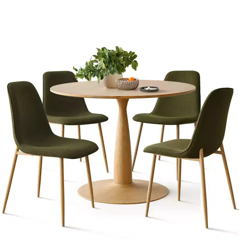 Ensemble de salle à manger rond 5 pièces, table à piédestal aspect bois 39,5 et chaises incurvées rembourrées, idéal pour les coins de cuisine-Panipeachy