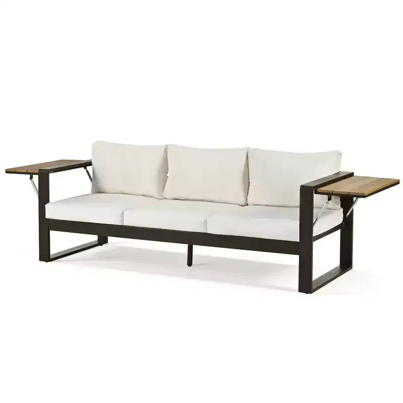 ModernLuxe Ensemble de canapés d'extérieur 4 pièces, Salon de jardin pour 5 personnes avec table basse, Canapé 3 places et 2 fauteuils avec table d'appoint rabattable