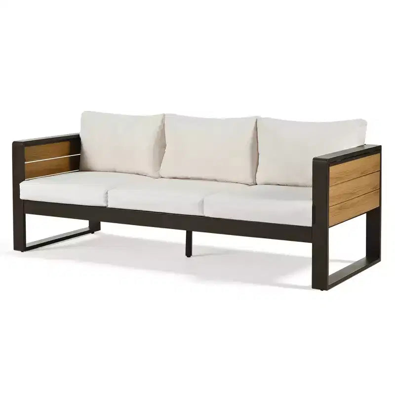 ModernLuxe Ensemble de canapés d'extérieur 4 pièces, Salon de jardin pour 5 personnes avec table basse, Canapé 3 places et 2 fauteuils avec table d'appoint rabattable