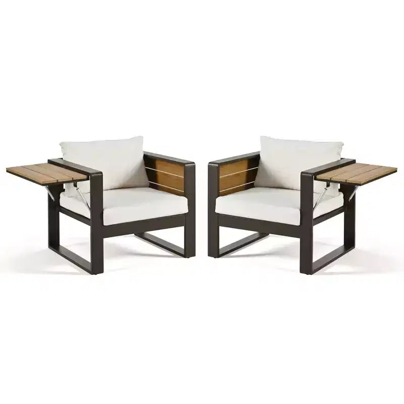 ModernLuxe Ensemble de canapés d'extérieur 4 pièces, Salon de jardin pour 5 personnes avec table basse, Canapé 3 places et 2 fauteuils avec table d'appoint rabattable