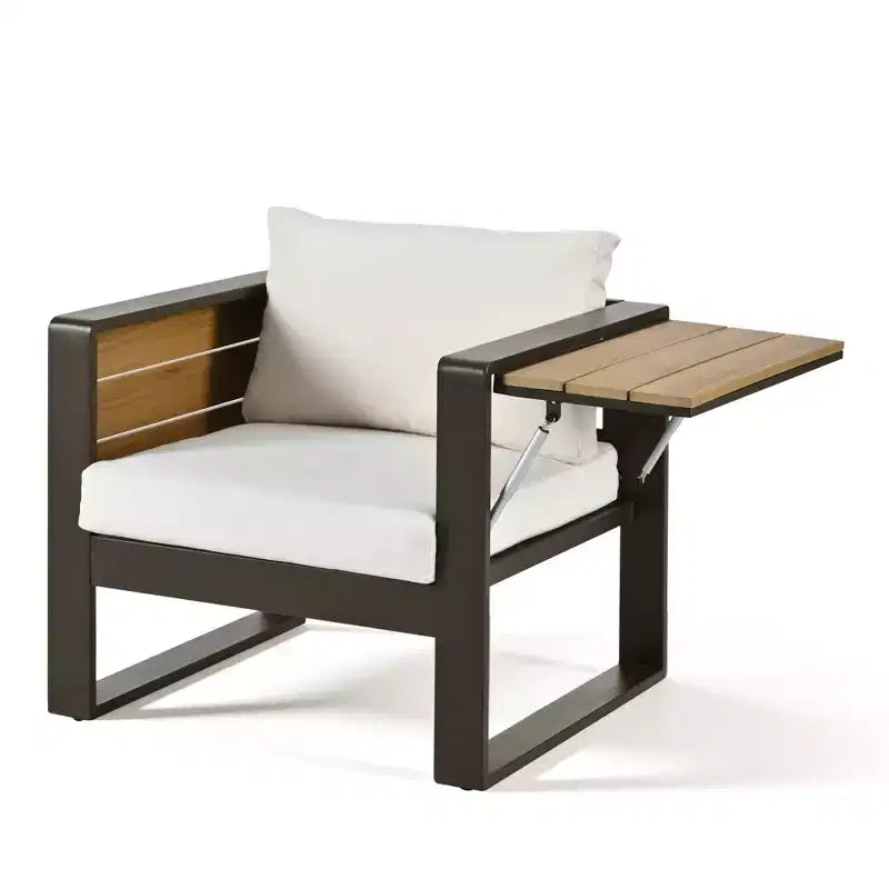 ModernLuxe Ensemble de canapés d'extérieur 4 pièces, Salon de jardin pour 5 personnes avec table basse, Canapé 3 places et 2 fauteuils avec table d'appoint rabattable