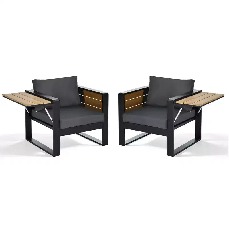 ModernLuxe Ensemble de canapés d'extérieur 4 pièces, Salon de jardin pour 5 personnes avec table basse, Canapé 3 places et 2 fauteuils avec table d'appoint rabattable