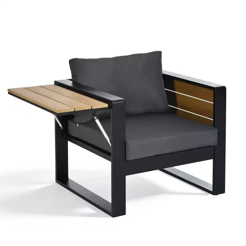 ModernLuxe Ensemble de canapés d'extérieur 4 pièces, Salon de jardin pour 5 personnes avec table basse, Canapé 3 places et 2 fauteuils avec table d'appoint rabattable