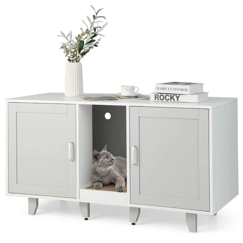 Cat Litter Box Enclosure Hidden Cat Washroom w/ 2 Doors