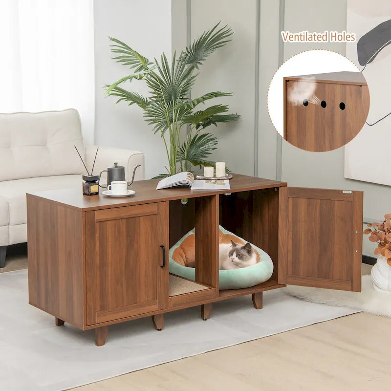 Cat Litter Box Enclosure Hidden Cat Washroom w/ 2 Doors