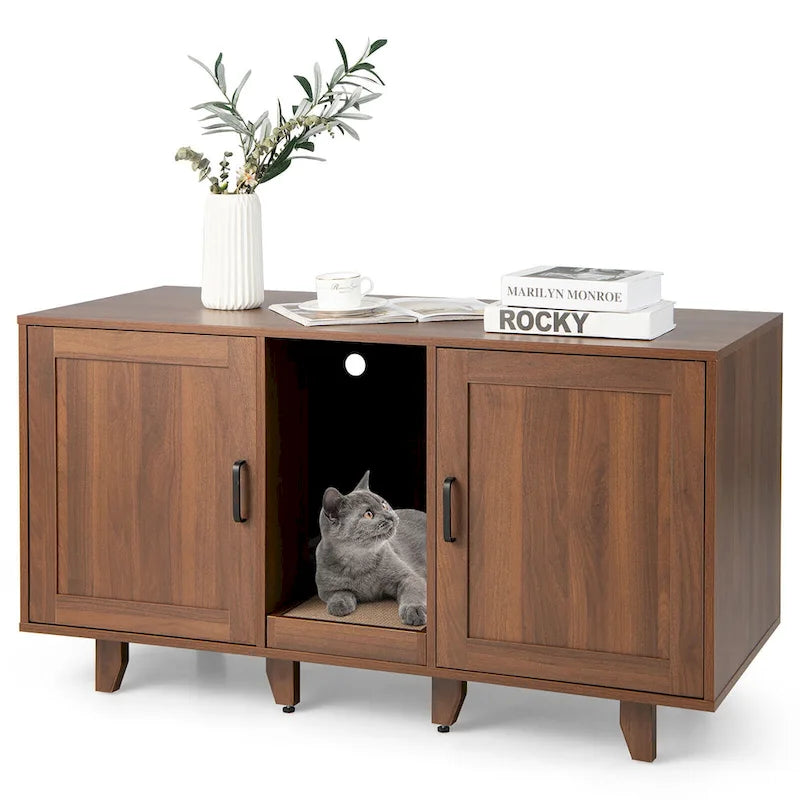 Cat Litter Box Enclosure Hidden Cat Washroom w/ 2 Doors