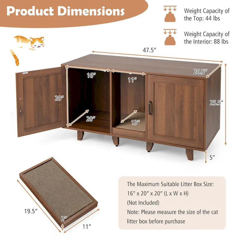 Cat Litter Box Enclosure Hidden Cat Washroom w/ 2 Doors