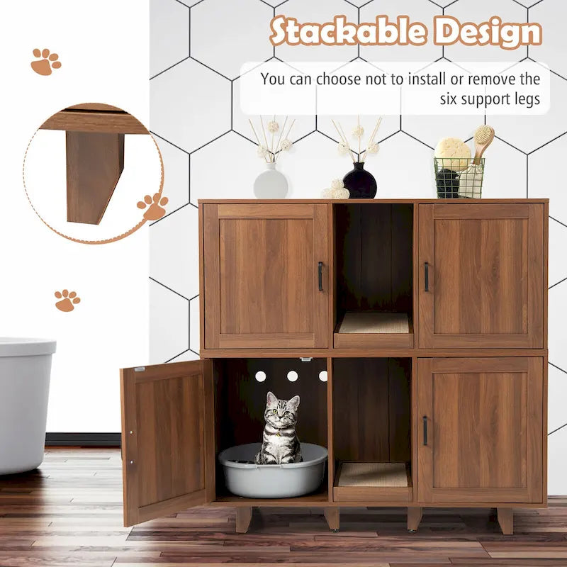 Cat Litter Box Enclosure Hidden Cat Washroom w/ 2 Doors