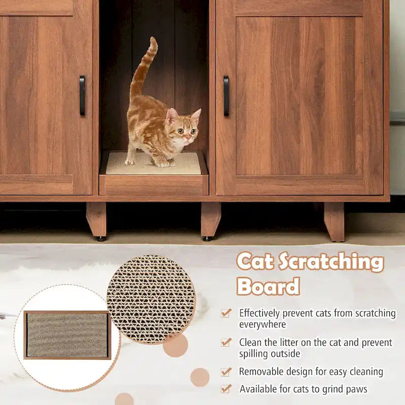 Cat Litter Box Enclosure Hidden Cat Washroom w/ 2 Doors