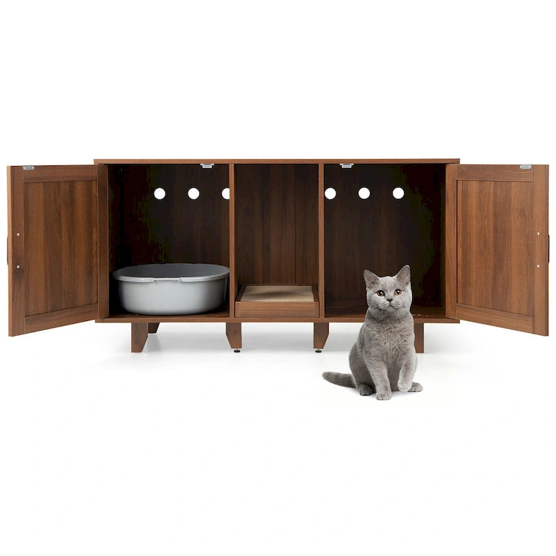 Cat Litter Box Enclosure Hidden Cat Washroom w/ 2 Doors